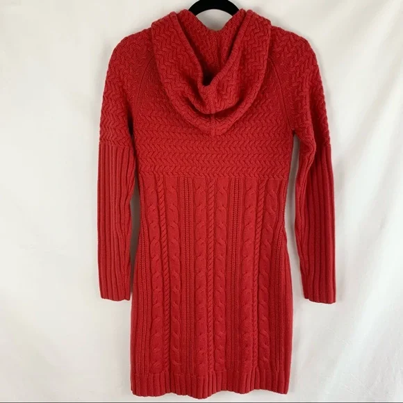 Athleta Red Cold Spell Merino Wool Cable Knit Hooded Sweater Dress XS - Picture 11 of 12